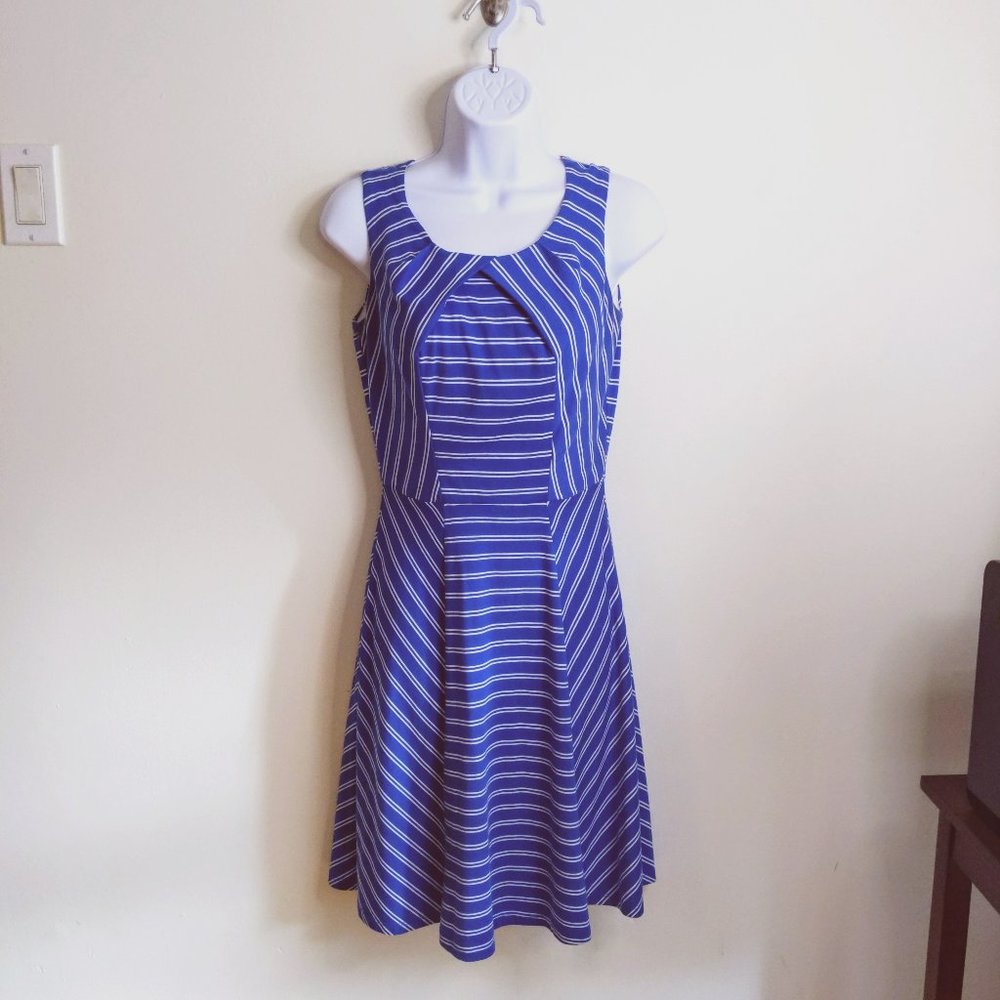 New York & Company Blue & White Sleeveless Striped Dress Size XS